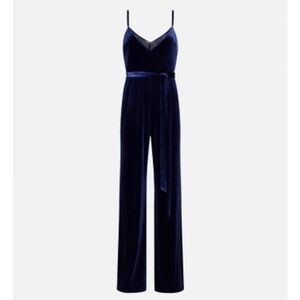 L’agance Justice belted chiffon-trimmed stretch-velvet jumpsuit size 14